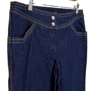 Vintage ESCADA Sport Jeans Flare Leg Rainbow Stitch Dark Wash Womens 40 / 8 Y2K